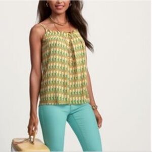 CAbi #411 Green Gold‎ Tan Cream Seahorse Camisole Tank Medium Preppy Office Work